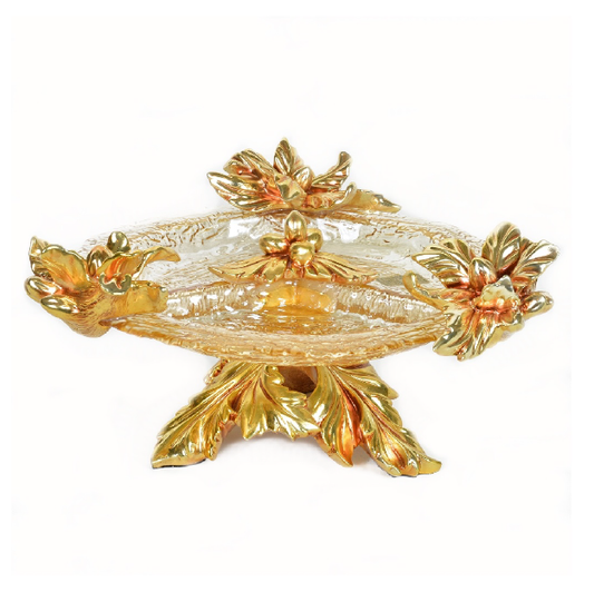 MEŞE AMBER GOLD 3 BÖLME YUVARLAK TABAK